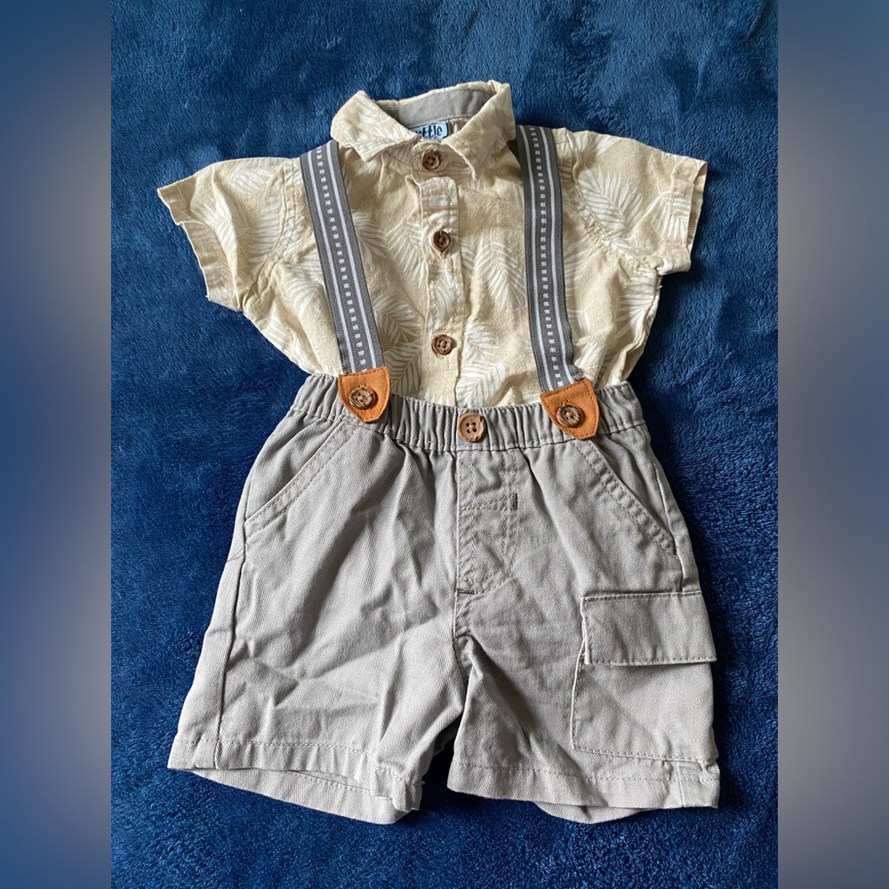 Kids Beige and Gray Matching Set with Suspenders